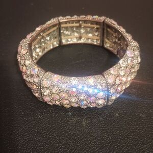 Rhinestone Crystal Silver Tone Statement Bracelet
